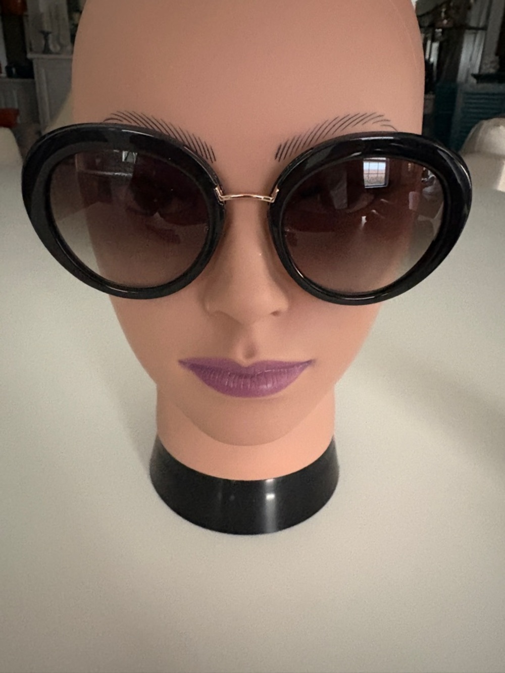Prada Black Round Frame Sunglasses with Gold Temples